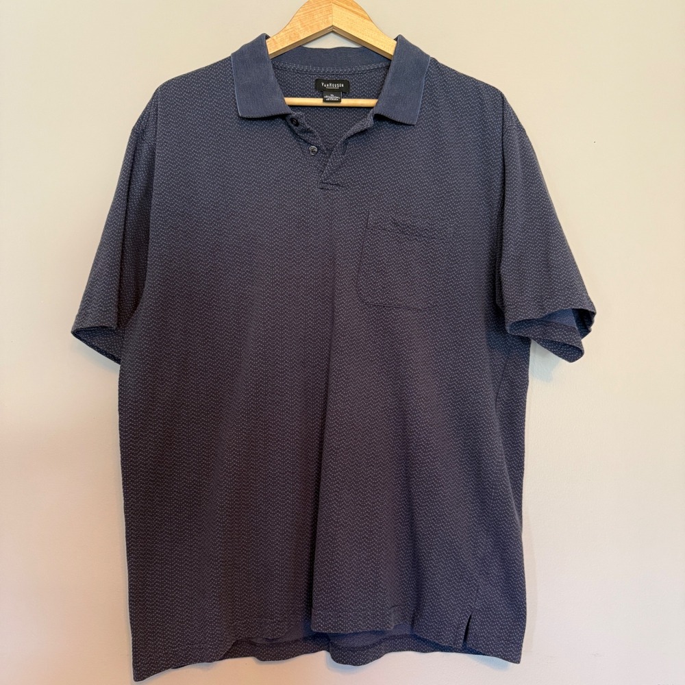 Van Heusen Mens XL Navy Blue Textured Short Sleeve Polo Shirt‎ Chest Classic